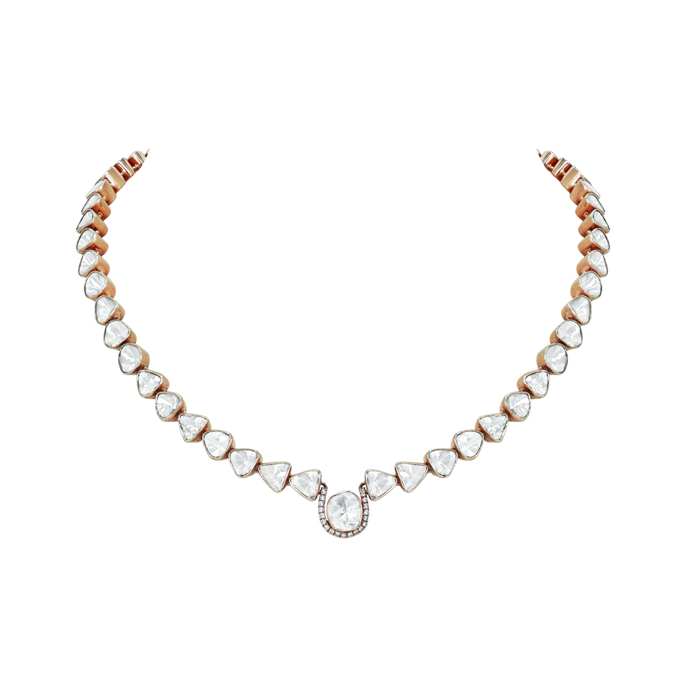 Sleek Open Polki Diamond Necklace with Central Statement Look